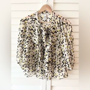 Diane Von Furstenberg Silk Acanthi Button-Up Sheer Blouse Size 6